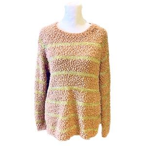 Solitaire Pink & White Striped Crew Neck Sweater w/ Gold Tinsel, Women’s Size S